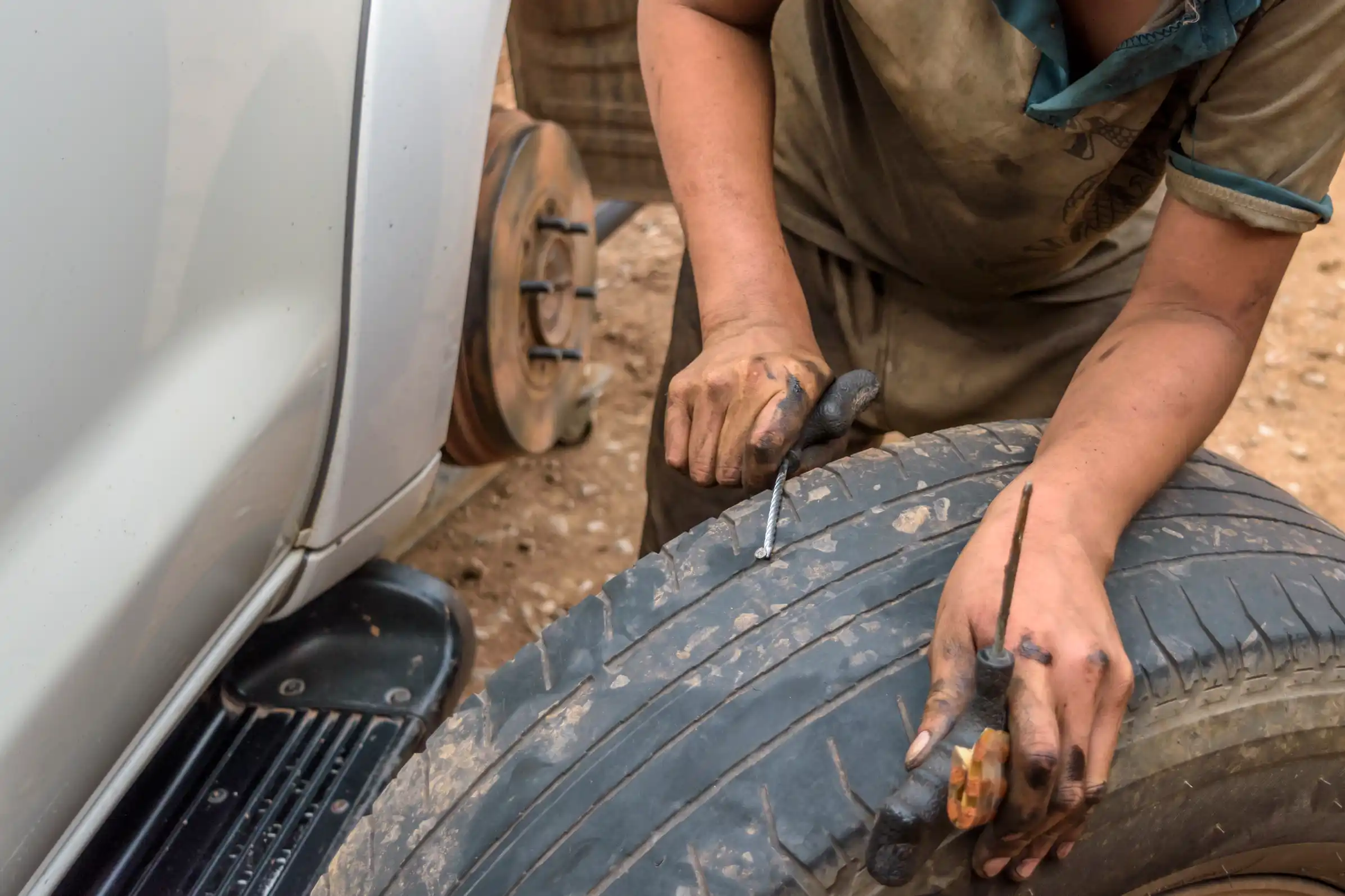 Puncture repair on the roadside
